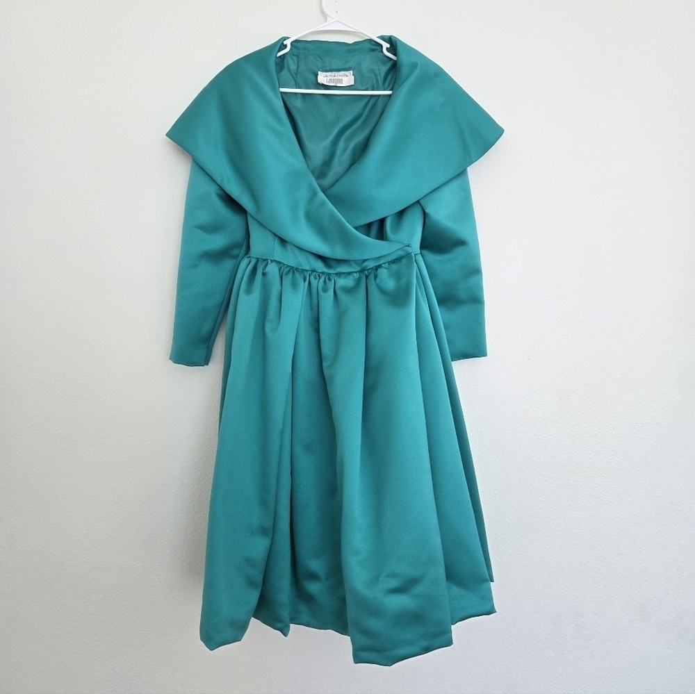 Victor Costa I.magnin Vintage 80's Elegant Teal Dress Small/ Medium USA Made